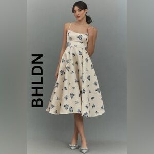 Anthropologie BHLDN Ivory Midi Dress with Blue Floral
